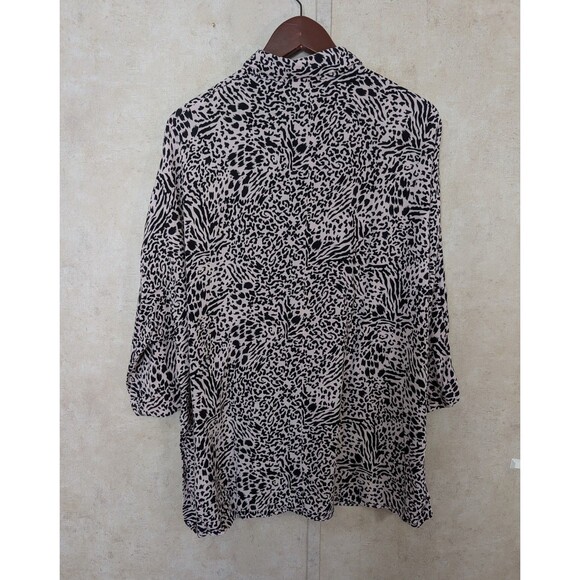 ASOS Tunic Top Womens 12 Pink Black Animal Print Button Up Dolman - Picture 3 of 10